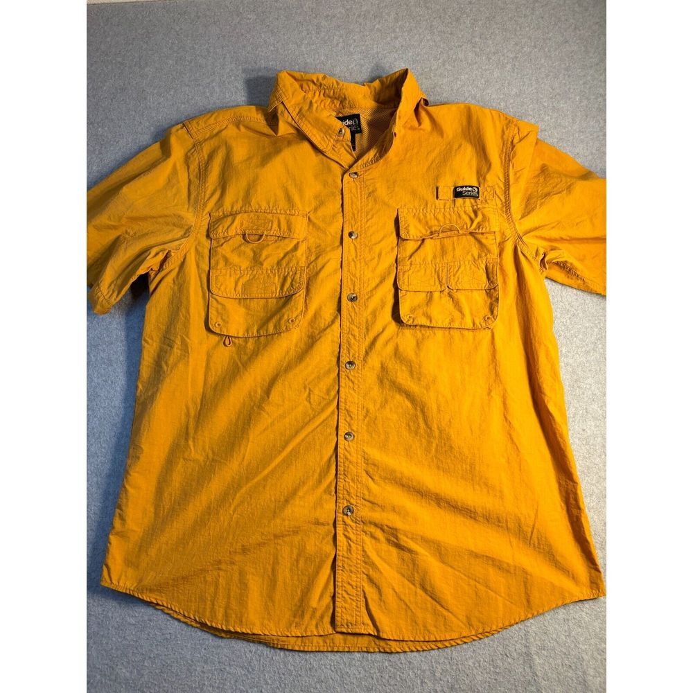 Guide Series Shirt Mens Large Orange 100% Nylon Chest Pockets Collar Button Down